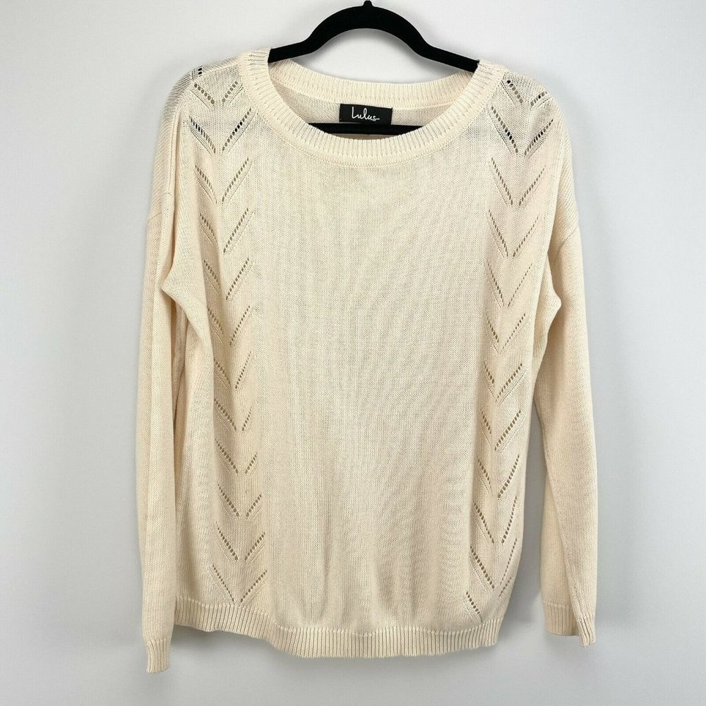 Lulus Womens Ivory Long Sleeve Knit Sweater